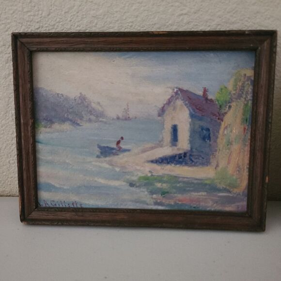 l.a. gillette coastal oil painting framed ocean landscape
